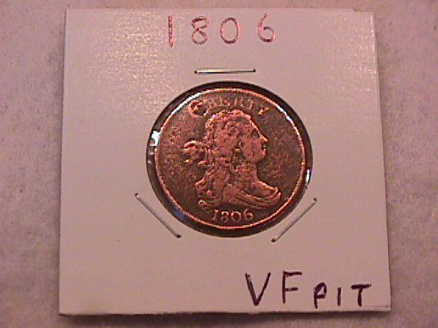 Draped Bust Half Cent Coin 1806 Very Fine Plus Details with 1 Pit on Both Sides