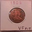 Draped Bust Half Cent Coin 1806 Very Fine Plus Details with 1 Pit on Both Sides