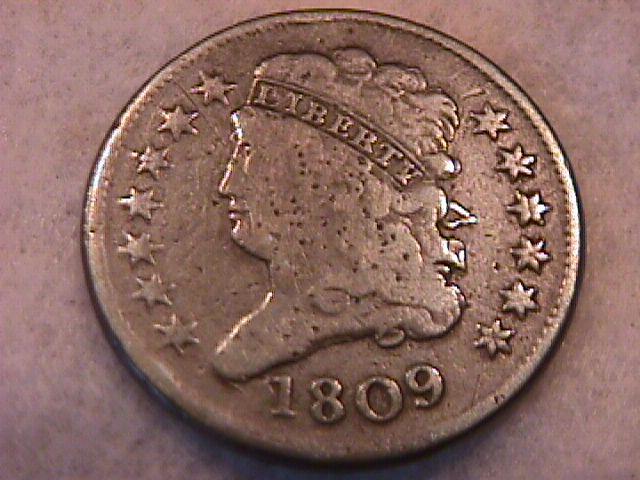 Classic Head Half Cent Coin 1809 Very Fine Plus Details-See Description