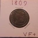 Classic Head Half Cent Coin 1809 Very Fine Plus Details-See Description