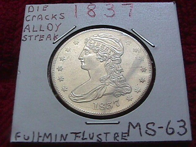 Capped Bust Half Dollar Silver Coin 1837 MS-63