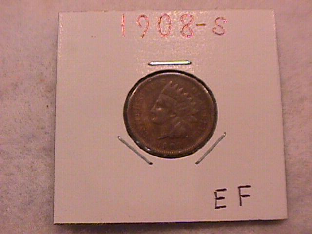 Indian Head One Cent Copper coin 1908-S Extremely Fine condition