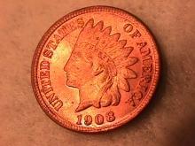 INDIAN HEAD One Cent Copper Coin 1908-S UNCIRCULATED Condition.