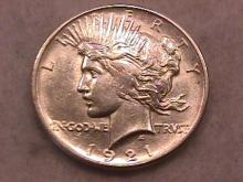Peace Type Silver Dollar 1921 Uncirculated to Mint State 63 Condition