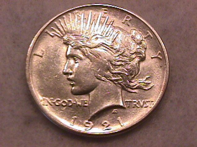 Peace Type Silver Dollar 1921 Uncirculated to Mint State 63 Condition