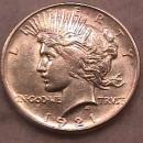 Peace Type Silver Dollar 1921 Uncirculated to Mint State 63 Condition