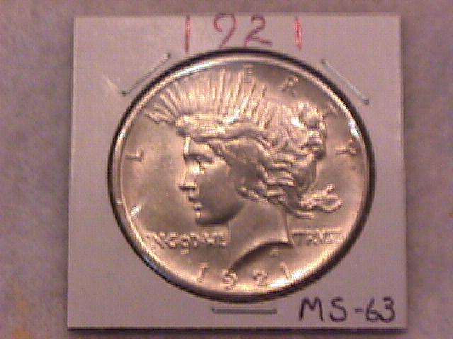 Peace Type Silver Dollar 1921 Uncirculated to Mint State 63 Condition
