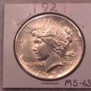 Peace Type Silver Dollar 1921 Uncirculated to Mint State 63 Condition