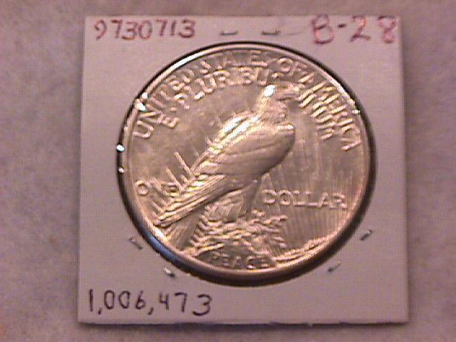 Peace Type Silver Dollar 1921 Uncirculated to Mint State 63 Condition