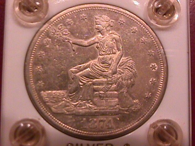 Trade Dollar Silver 1874-S Choice About Uncirculated Condition