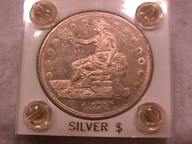 Trade Dollar Silver 1874-S Choice About Uncirculated Condition