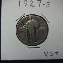 Standing Liberty Silver Quarter Coin 1927-S Very Good Plus Condition