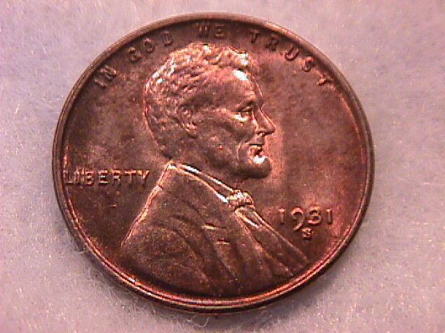 Lincoln Cent Copper 1931-S Mint State 63/64 Condition