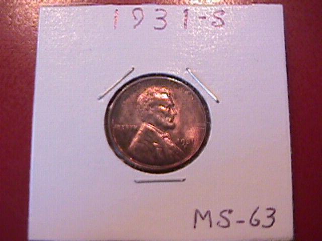Lincoln Cent Copper 1931-S Mint State 63/64 Condition