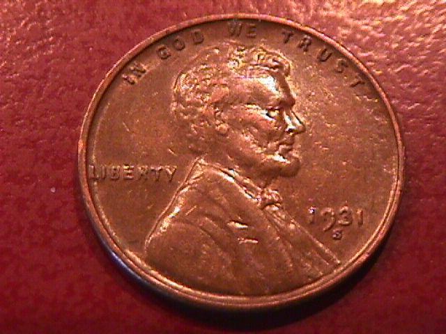 Lincoln Penny Copper 1931-S Almost Uncirculated 50 Condition