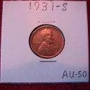 Lincoln Penny Copper 1931-S Almost Uncirculated 50 Condition