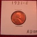 Lincoln Penny Copper 1931-S Almost Uncirculated 50 Condition