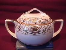 Noritake China-Nippon-(White & Gold) Covered Sugar Style #3