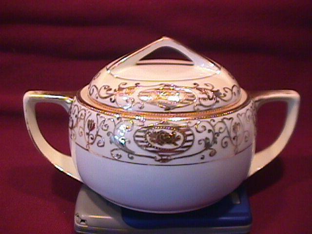 Noritake China-Nippon-(White & Gold) Covered Sugar Style #3
