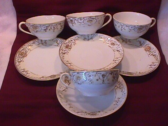 Noritake China-Nippon-(White & Gold) 4=Cups & Saucers (Worn) Style #2