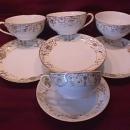 Noritake China-Nippon-(White & Gold) 4=Cups & Saucers (Worn) Style #2