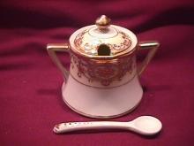 Noritake China-Nippon- (White & Gold) Mustard Jar-Bell Shape
