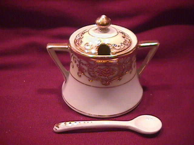 Noritake China-Nippon- (White & Gold) Mustard Jar-Bell Shape