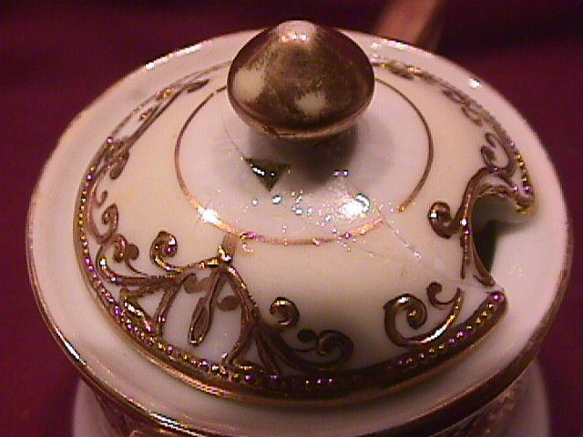 Noritake China-Nippon- (White & Gold) Mustard Jar-Bell Shape
