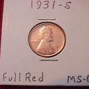 LINCOLN COPPER CENT 1931 S FULL RED MINT CONDITION