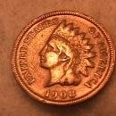 INDIAN HEAD Copper ONE CENT 1908-S Fine Condition