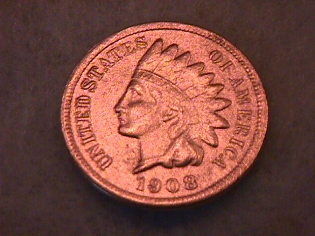 INDIAN HEAD Copper ONE CENT 1908-S Very Fine Condition