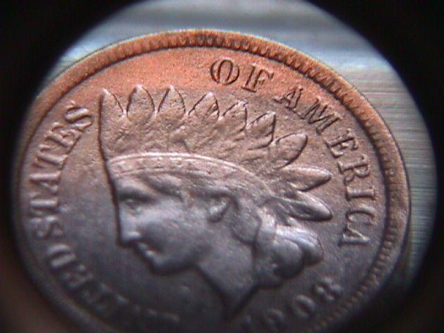 INDIAN HEAD Copper ONE CENT 1908-S Very Fine Condition