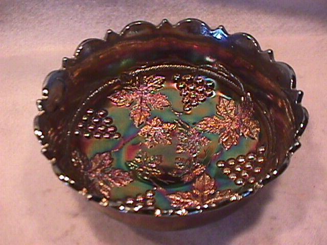 Fenton Carnival Glass (Grape & Cable) Nut Bowl-Blue