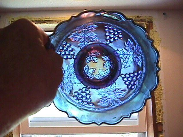 Fenton Carnival Glass (Grape & Cable) Nut Bowl-Blue