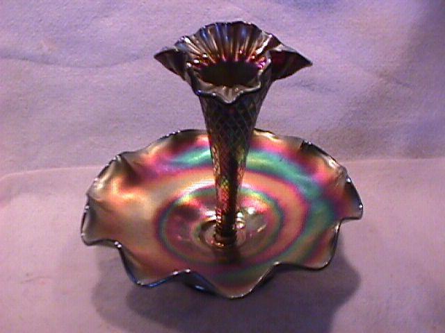 Dugan Carnival Glass (Fishnet Epergne) in Amethyst
