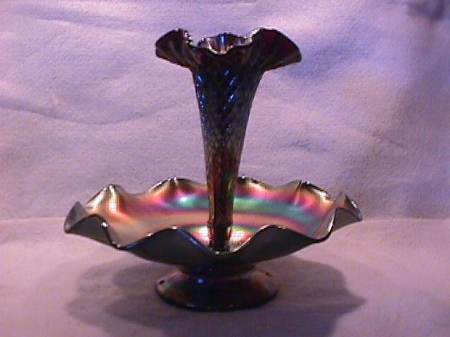 Dugan Carnival Glass (Fishnet Epergne) in Amethyst