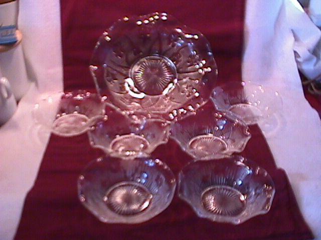 Jeanette Glass Co. Depression (Iris & Herringbone) Crystal Berry Set