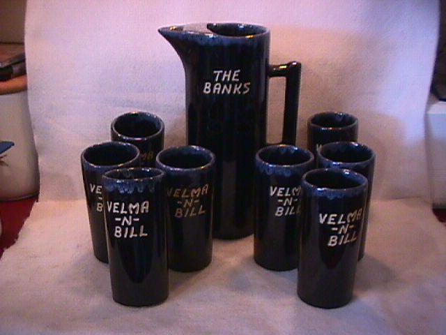 Van Briggle Drinks Set 9-Piece in Blue/Black Drip