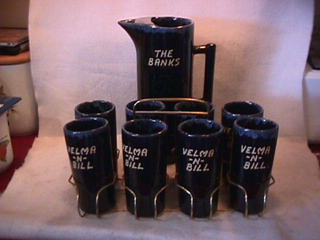 Van Briggle Drinks Set 9-Piece in Blue/Black Drip