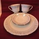 Noritake China (Blythe #2037) Dinner Plate + 2 Cups & Saucers
