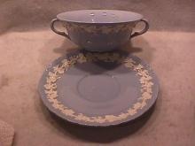 Wedgwood China Embossed (Queensware) Cream Soup & Liner