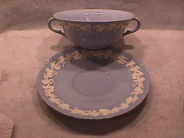 Wedgwood China Embossed (Queensware) Cream Soup & Liner