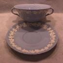 Wedgwood China Embossed (Queensware) Cream Soup & Liner