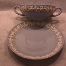 Wedgwood China Embossed (Queensware) Cream Soup & Saucer