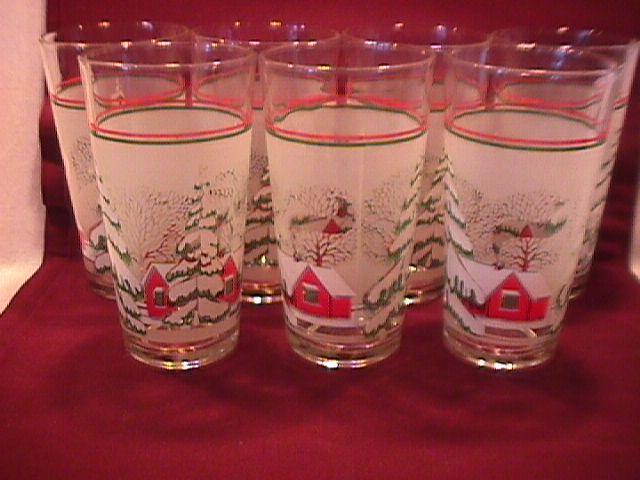 Set of 7=Christmas Glass Tumblers