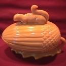 Caramel Slag Glass (Squirrel on Acorn) Covered Dish