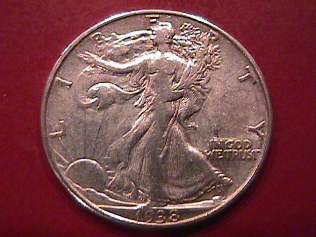 LIBERTY WALKING SILVER HALF DOLLAR 1938-D CHOICE VERY FINE