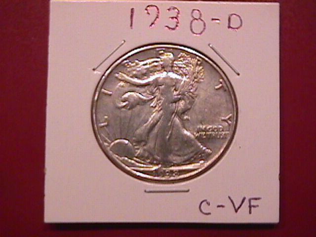 LIBERTY WALKING SILVER HALF DOLLAR 1938-D CHOICE VERY FINE