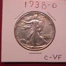 LIBERTY WALKING SILVER HALF DOLLAR 1938-D CHOICE VERY FINE