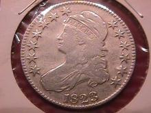 CAPPED BUST LIBERTY SILVER HALF DOLLAR 1823 BROKEN 3 CHOICE VERY FINE